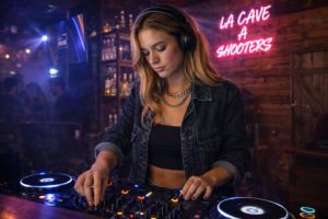 Une DJette en plein set à l'ElectroLab Bar Amiens, créant une ambiance électro dynamique.